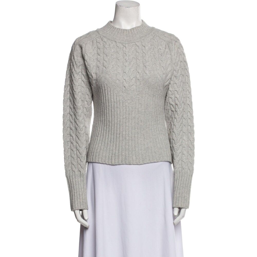 LVIR Gray Merino Wool Cable Knit Ribbed Pullover Cropped Sweater Size L $400